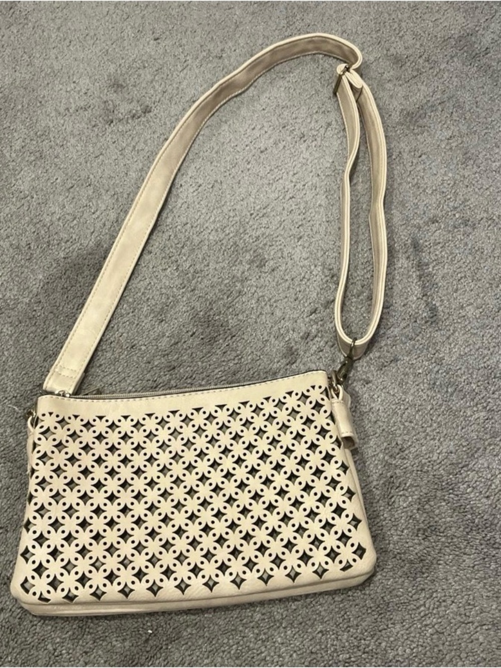Women's Cream Laser-Cut Crossbody Bag